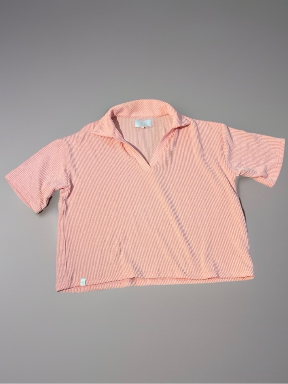 Simply Southern Peachy Pink Seersucker Polo Sz L